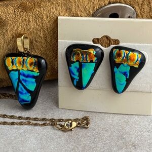 Dichroic Glass Earrings and Pendant Set